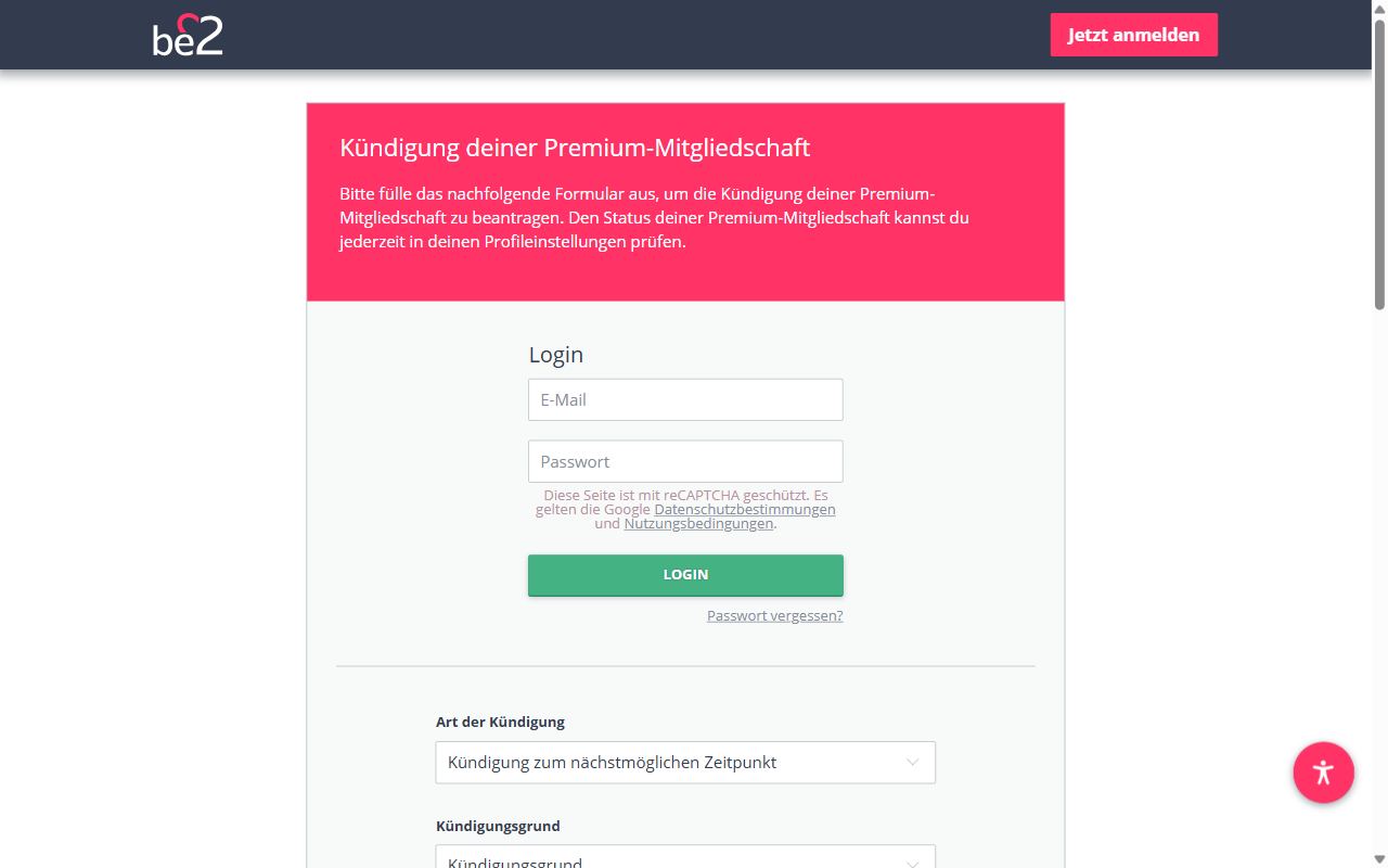 Kündigungsformular von be2: Kündigung deiner Premium-Mitgliedschaft